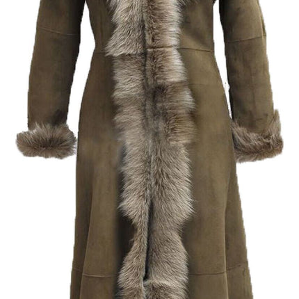 Womens Suede Toscana Sheepskin Hooded Trench Coat-Rushden