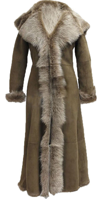 Womens Suede Toscana Sheepskin Hooded Trench Coat-Rushden