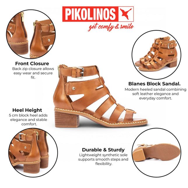 Pikolinos Women's Brown Leather Block-Heel Gladiator Sandals - Blanes