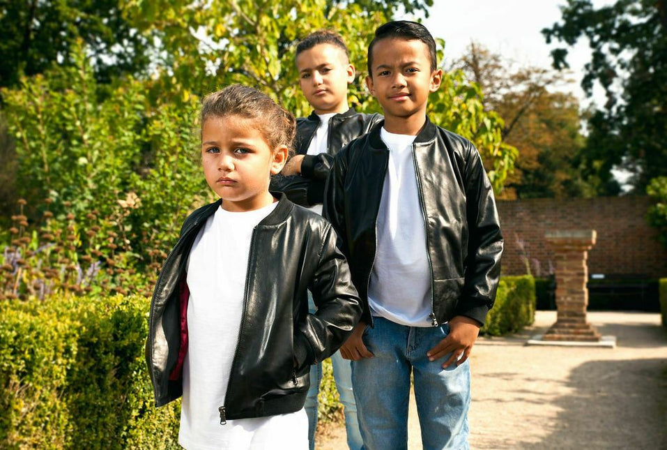 Kids Unisex Varsity Baseball Leather Bomber Black Jacket