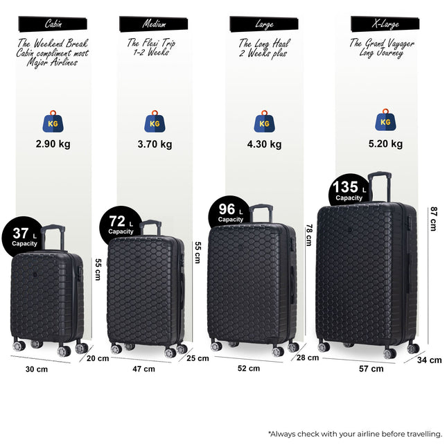 Hard Shell ABS 8 Wheel Luggage Travel Cabin Holiday Bags Suitcase Set