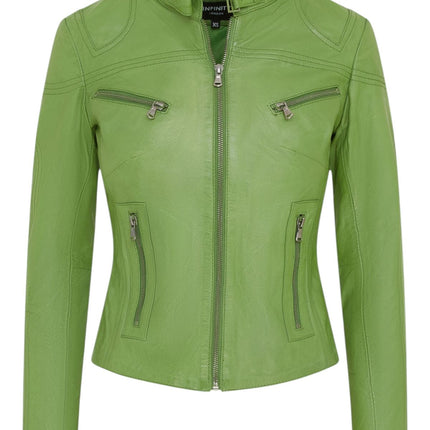 Womens Slim-Fit Leather Biker Jacket-Maldon