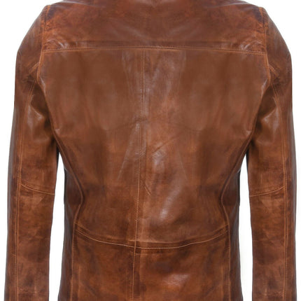Mens Tan Leather Blazer Jacket-Santiago