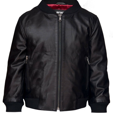 Kids Unisex Varsity Baseball Leather Bomber Black Jacket