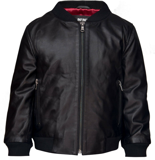 Kids Unisex Varsity Baseball Leather Bomber Black Jacket