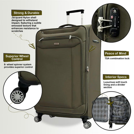 Lightweight Suitcase  4 Wheel Luggage Travel Cabin TSA Soft Bag