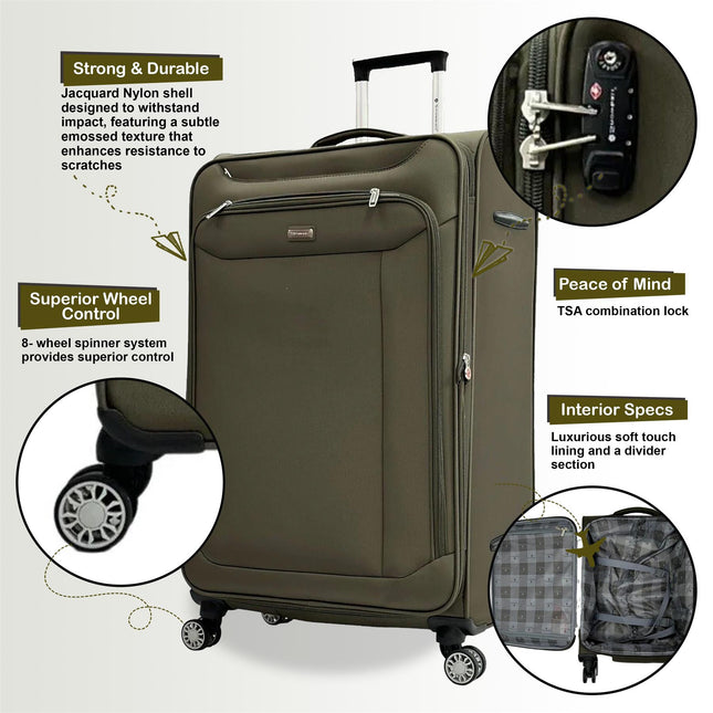 Lightweight Suitcase  4 Wheel Luggage Travel Cabin TSA Soft Bag