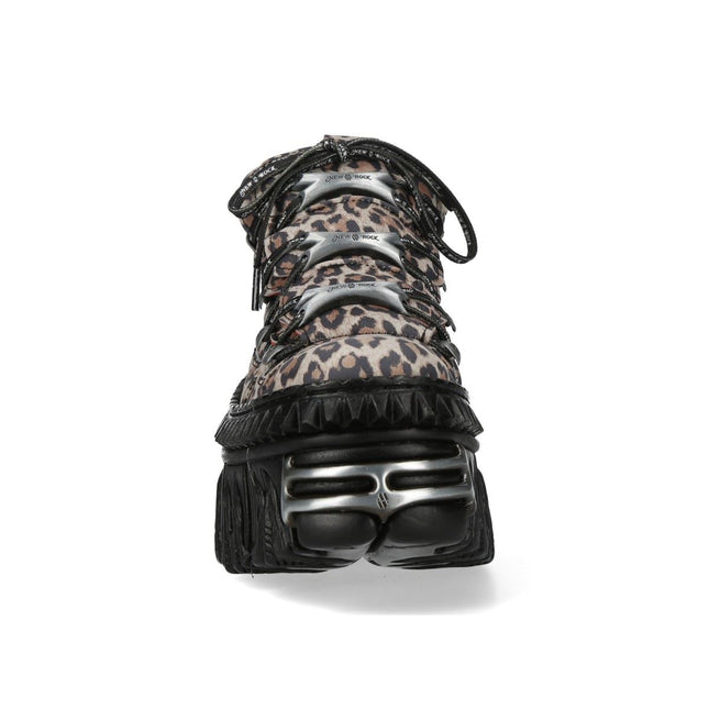 New Rock M-106Wall-C56 Leopard Print Leather Gothic Platform Ankle Boots