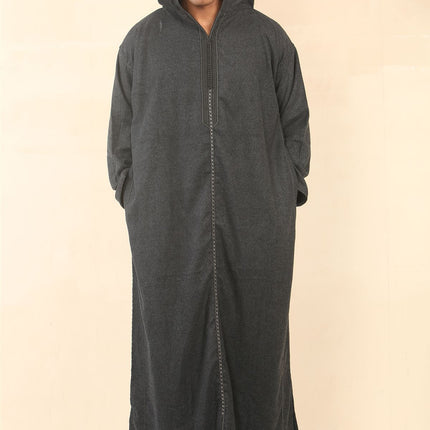 Men's Black Hooded Moroccan Thobe Djellaba Jubba Robe Eid