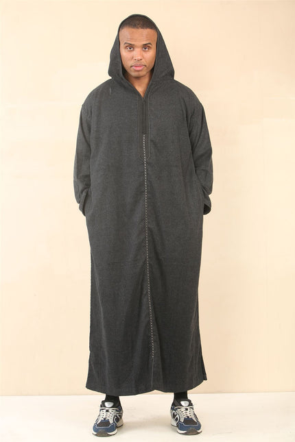 Men's Black Hooded Moroccan Thobe Djellaba Jubba Robe Eid