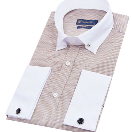 Mens Club Collar Beige Shirt 1920s Peaky Blinders With Bar Poplin Pin Smart