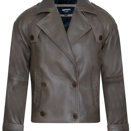 Womens Cropped Oversized Trench Leather Jacket - Canberra