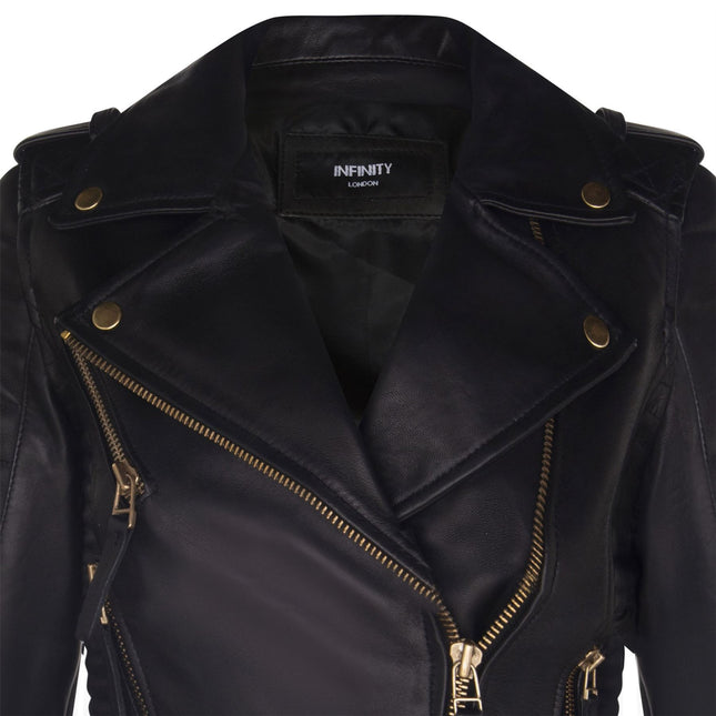 Womens Leather Quilted Vintage Brando Biker Jacket-Lusaka