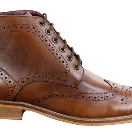 Mens Classic Oxford Brogue Ankle Boots In Tan Leather