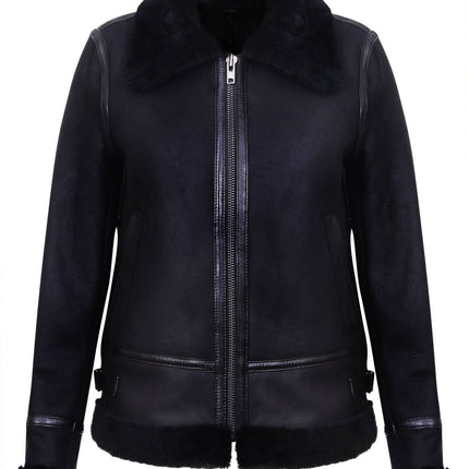 Womens Black B3 Sheepskin Leather Jacket-Campinas