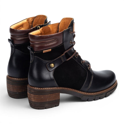 Pikolinos Women’s Black Leather Zip & Lace Up Heel Ankle Boots - San Sebastia
