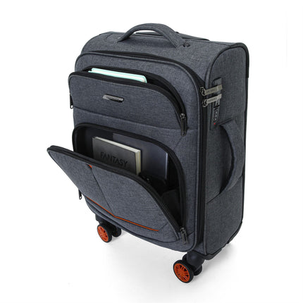 Soft Shell Black Linen Suitcase Set 8 Wheel Lightweight Travel Luggage