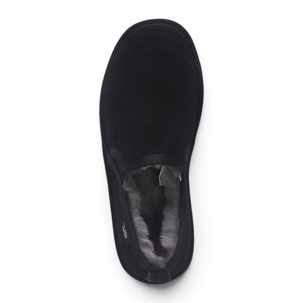 Men's Black Genuine Sheepskin Suede Slipper Winter Moccasins - Cedar