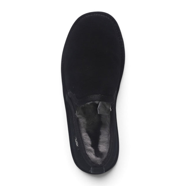 Men's Black Genuine Sheepskin Suede Slipper Winter Moccasins - Cedar