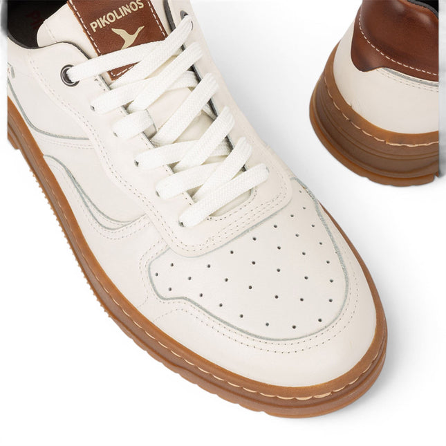 Pikolinos Men's White Leather Sneaker Trainers Lace-Up Sports Shoes - Salinas