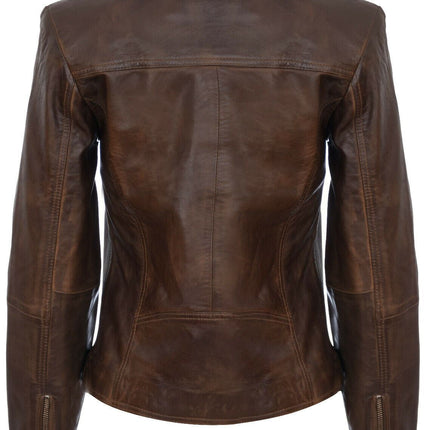Womens Leather Shawl Wrap Biker Jacket - Riga