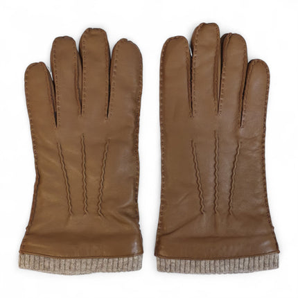 Men’s Tan Brown Italian Leather Warm Wool Lining Winter Gloves - M-LGV-405
