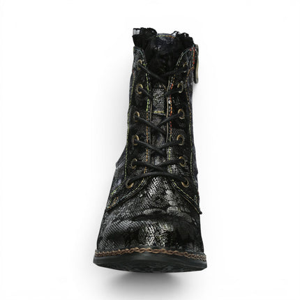 Laura Vita Women's Floral Goth Victorian Black Leather Heeled Ankle Boots - Alcizeeo-190