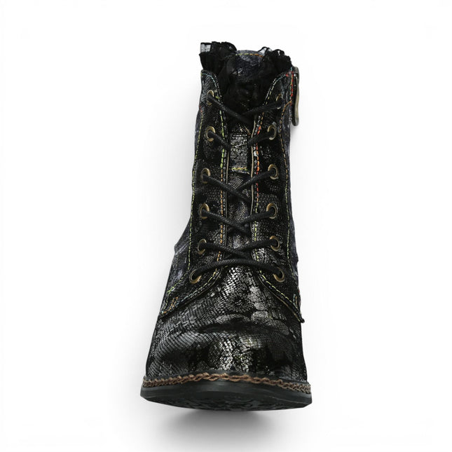 Laura Vita Women's Floral Goth Victorian Black Leather Heeled Ankle Boots - Alcizeeo-190