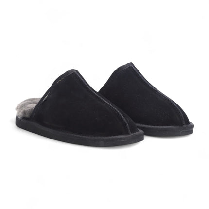 Men's Genuine Sheepskin Black Suede Mule Winter Warm Non-Slip - Highland