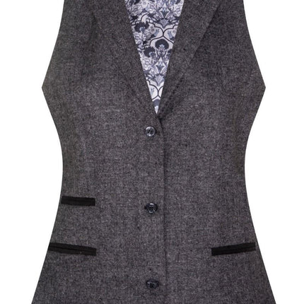 Womens 1920s Grey Wool Classic Retro Vintage Waistcoat