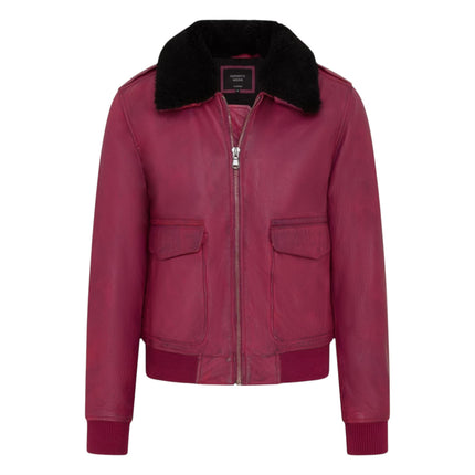 Mens Burgundy Leather Aviator Bomber Jacket - Lunar