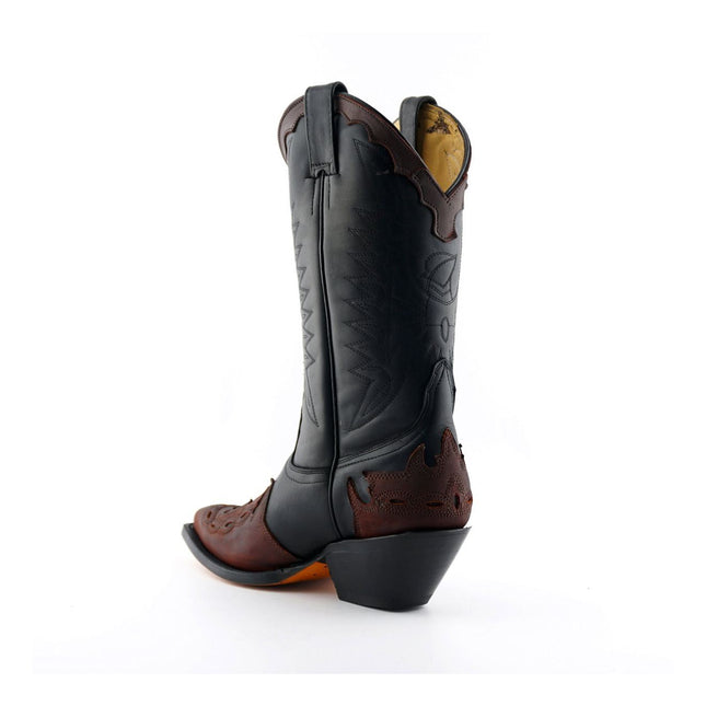 Grinders Unisex Black/Burgundy Leather Cowboy Boots - Arizona