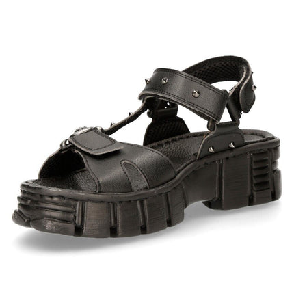 New Rock Black Vegan Leather Sandals-BIOS120-V1