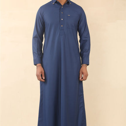 Men's Blue Thobe Arab Saudi Emirati Islamic Clothing Jubba Robe