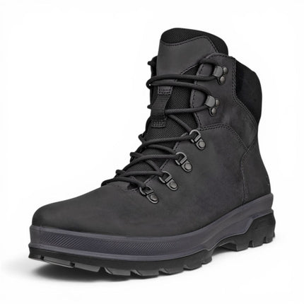 Ecco Men's Black Leather Waterproof Lace-up Hiking Boots - Rugged Track 25