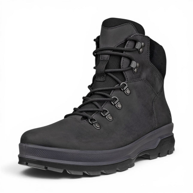 Ecco Men's Black Leather Waterproof Lace-up Hiking Boots - Rugged Track 25