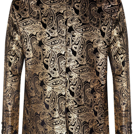 Mens Classic Gold Paisley Black Velvet Tuxedo Dinner Jacket Tailored Fit Blazer