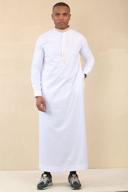 Men's White Thobe Arab Saudi Emirati Islamic Clothing Jubba Robe