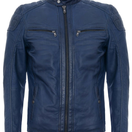 Mens Leather Jacket Vintage Quilted Retro Racing Zipped Biker - San Marino