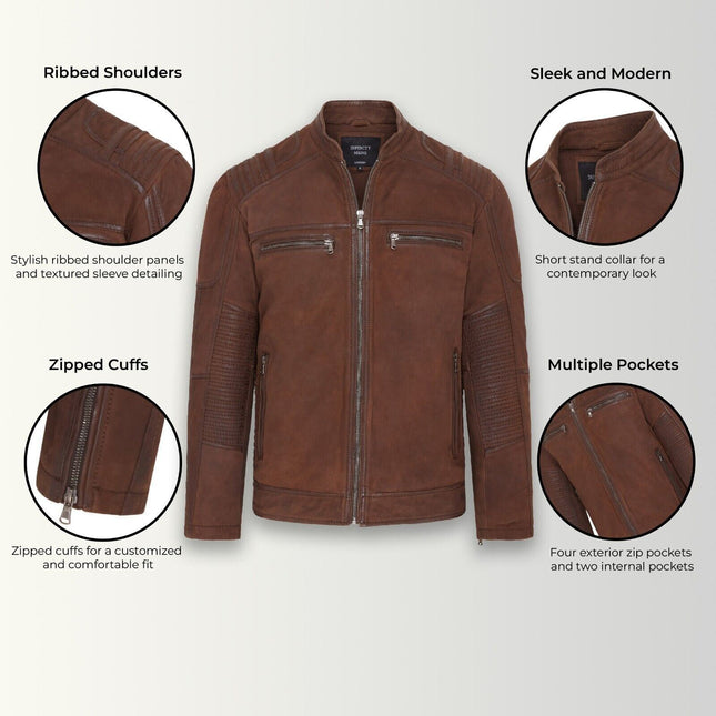 Mens Buff Leather Café Racer Biker Jacket - Jinan