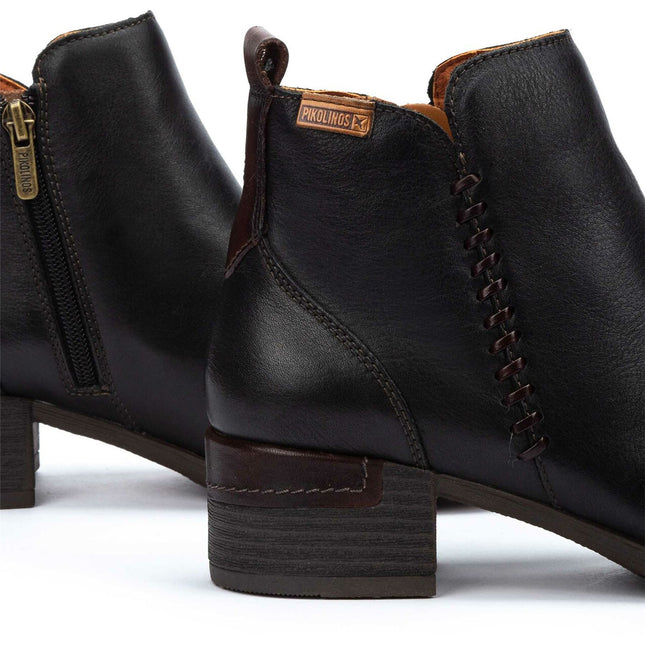 Pikolinos Women’s Black Leather Zip Heel Ankle Boots - Malaga