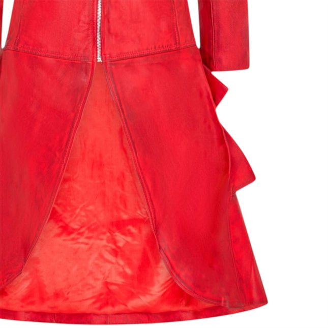 Womens Goth Red Leather High Collar Victorian Flare Tailcoat - Challa