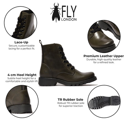 Fly London Womens Green Ragi539 Casual Rug Leather Lace-Up Ankle Boots