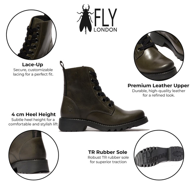 Fly London Womens Green Ragi539 Casual Rug Leather Lace-Up Ankle Boots