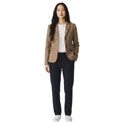 Women's Oak Brown Tailored Check Tweed Blazer Formal Jacket - TPSTZ-7