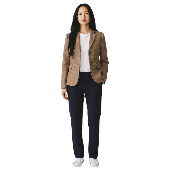 Women's Oak Brown Tailored Check Tweed Blazer Formal Jacket - TPSTZ-7