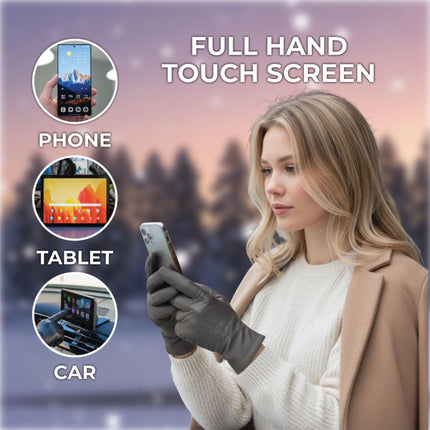 Womens Brown Italian Leather Winter Stitch Line Design Soft Wool Lining Gloves - L-GLV-301