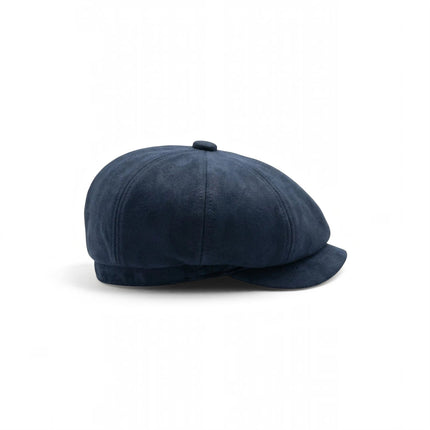 Men's Navy Suede Vintage 8-Panel Classic Gatsby Baker Boy Hat - MHT-1