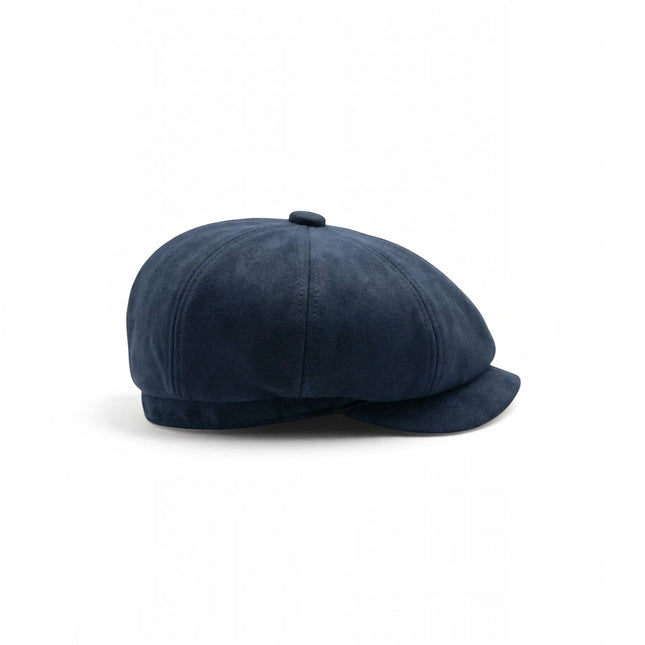Men's Navy Suede Vintage 8-Panel Classic Gatsby Baker Boy Hat - MHT-1
