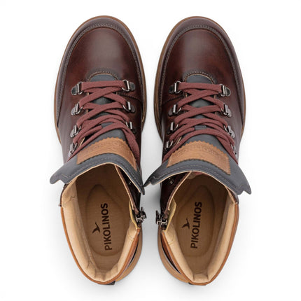 Pikolinos Women's Caoba Red Leather Lace-Up Sneakers Trainer Shoes - Viana